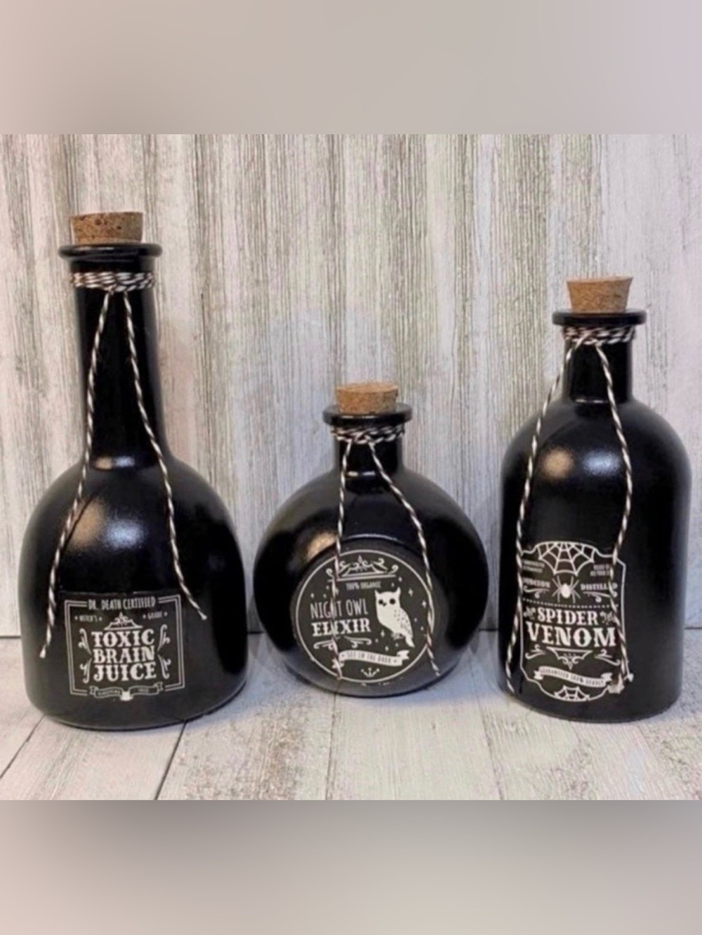 Hand Painted & Decorated Halloween Potion Bottles Set of 3